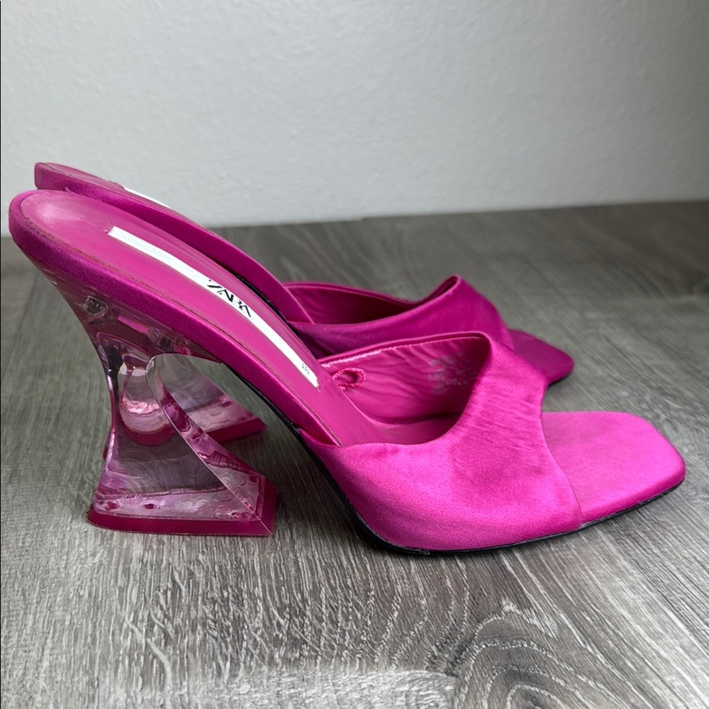 Zara Pink High Heeled Mules with Sculptural Design - Picture 1 of 6